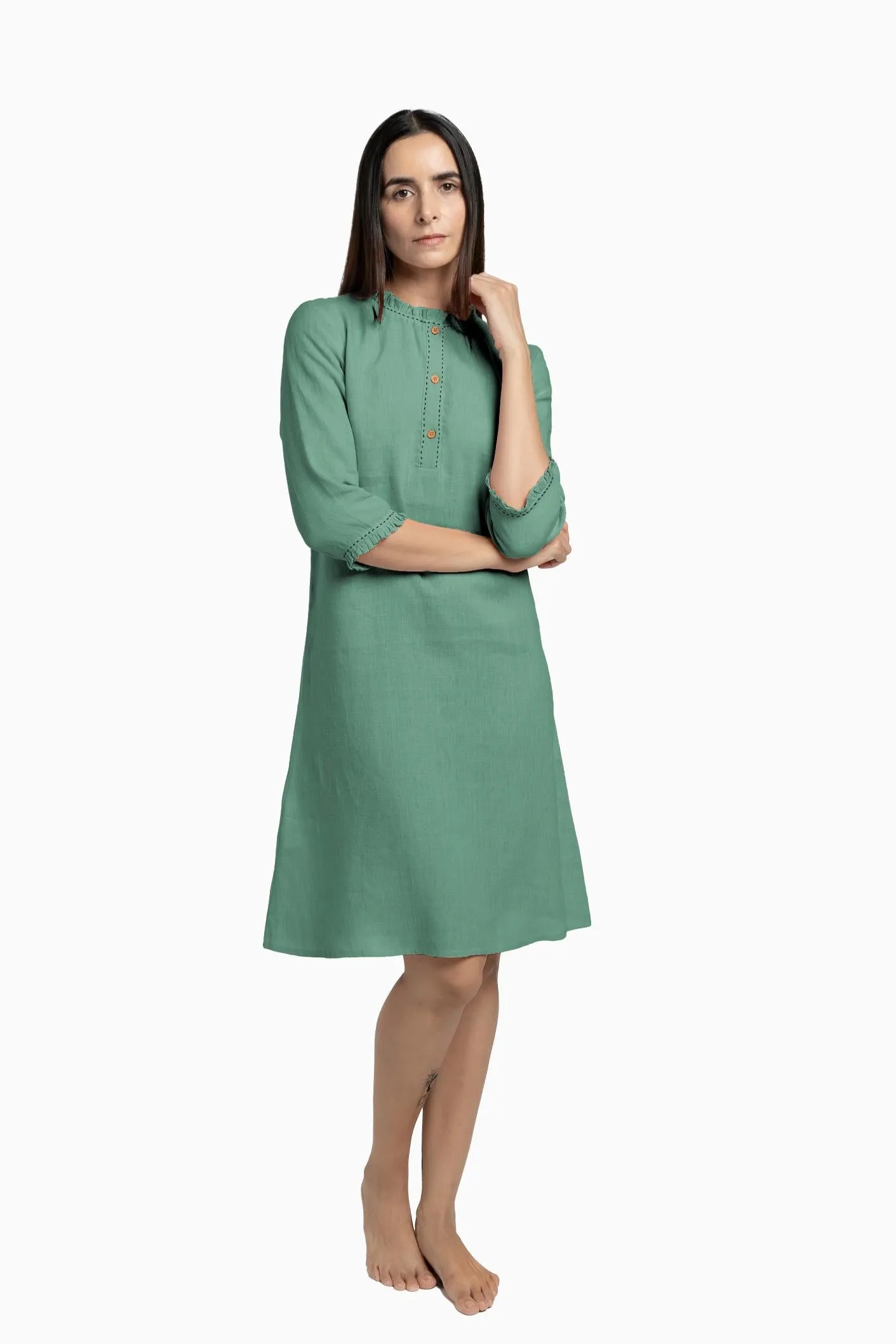 Linen Amber A-Line Dress-Pacific Blue