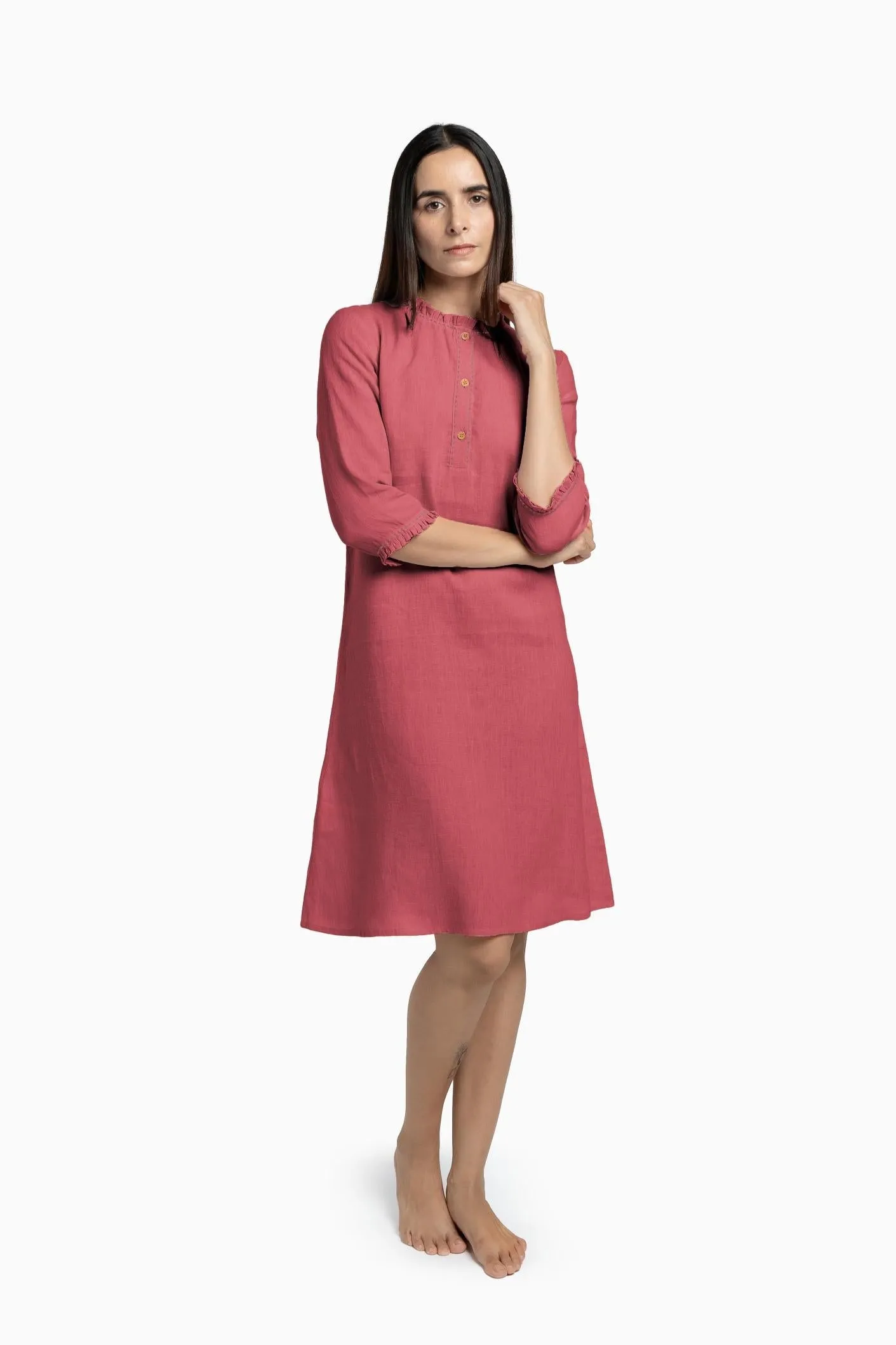 Linen Amber A-Line Dress-Pacific Blue