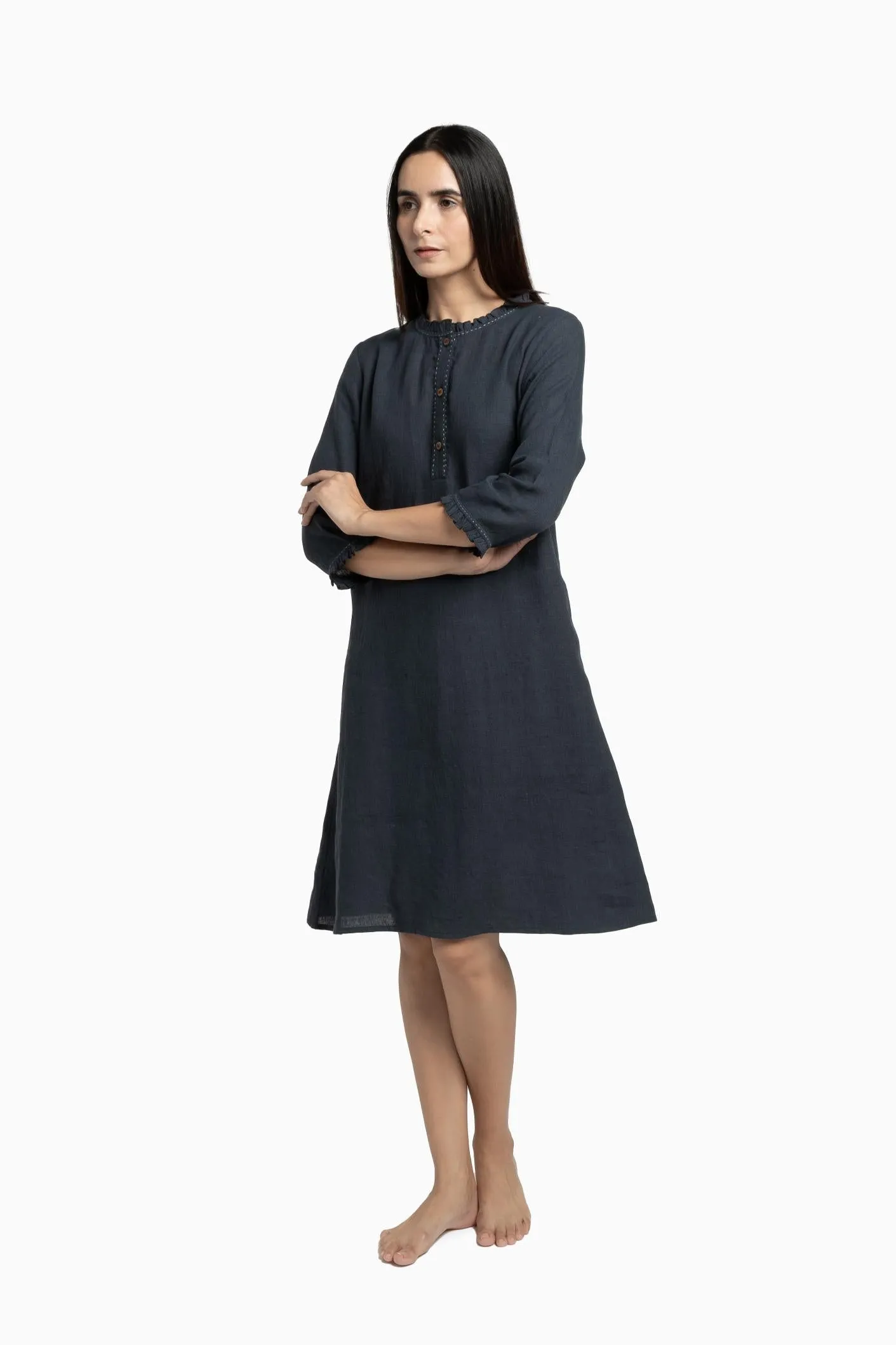 Linen Amber A-Line Dress-Pacific Blue
