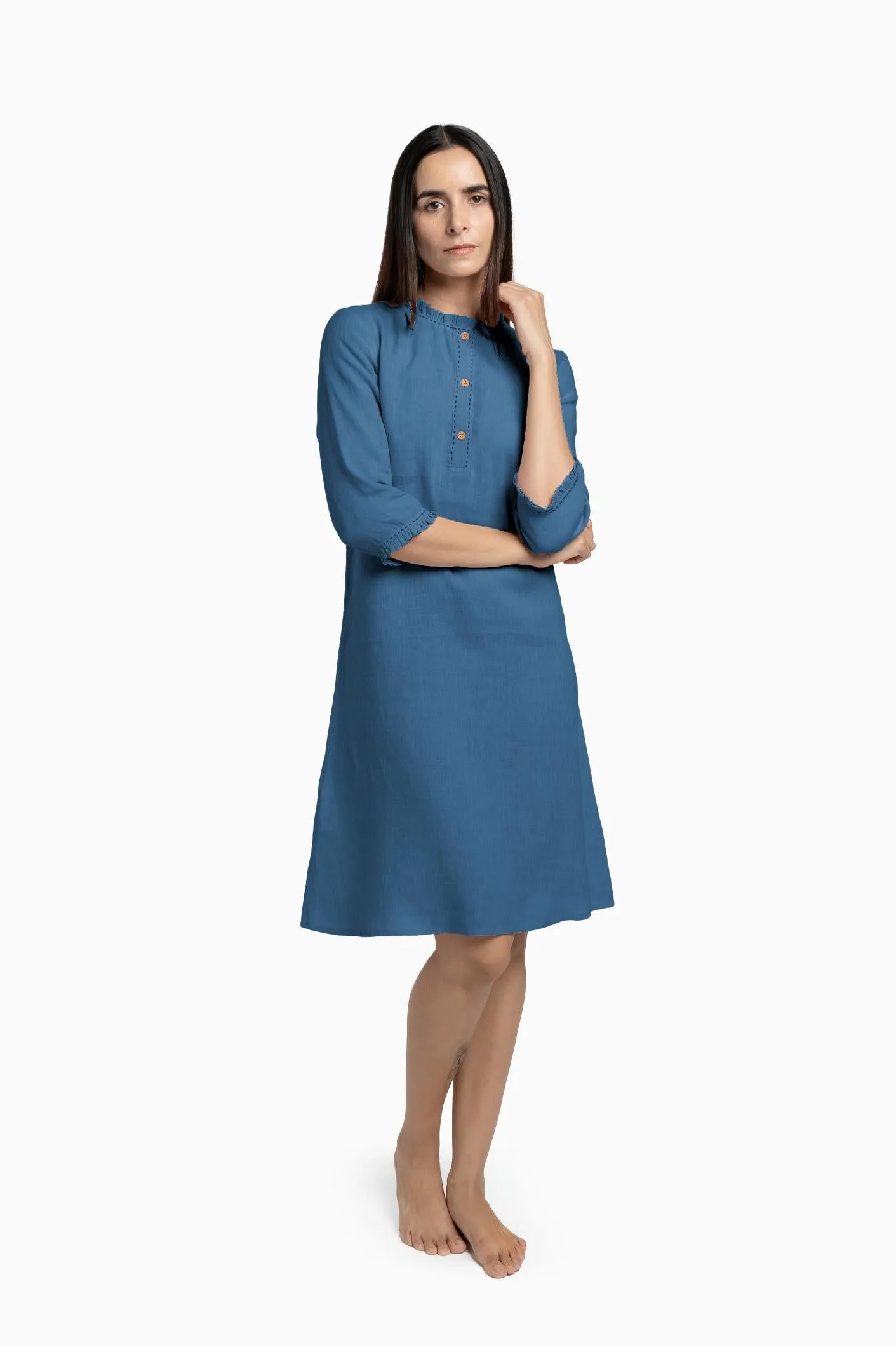 Linen Amber A-Line Dress-Pacific Blue