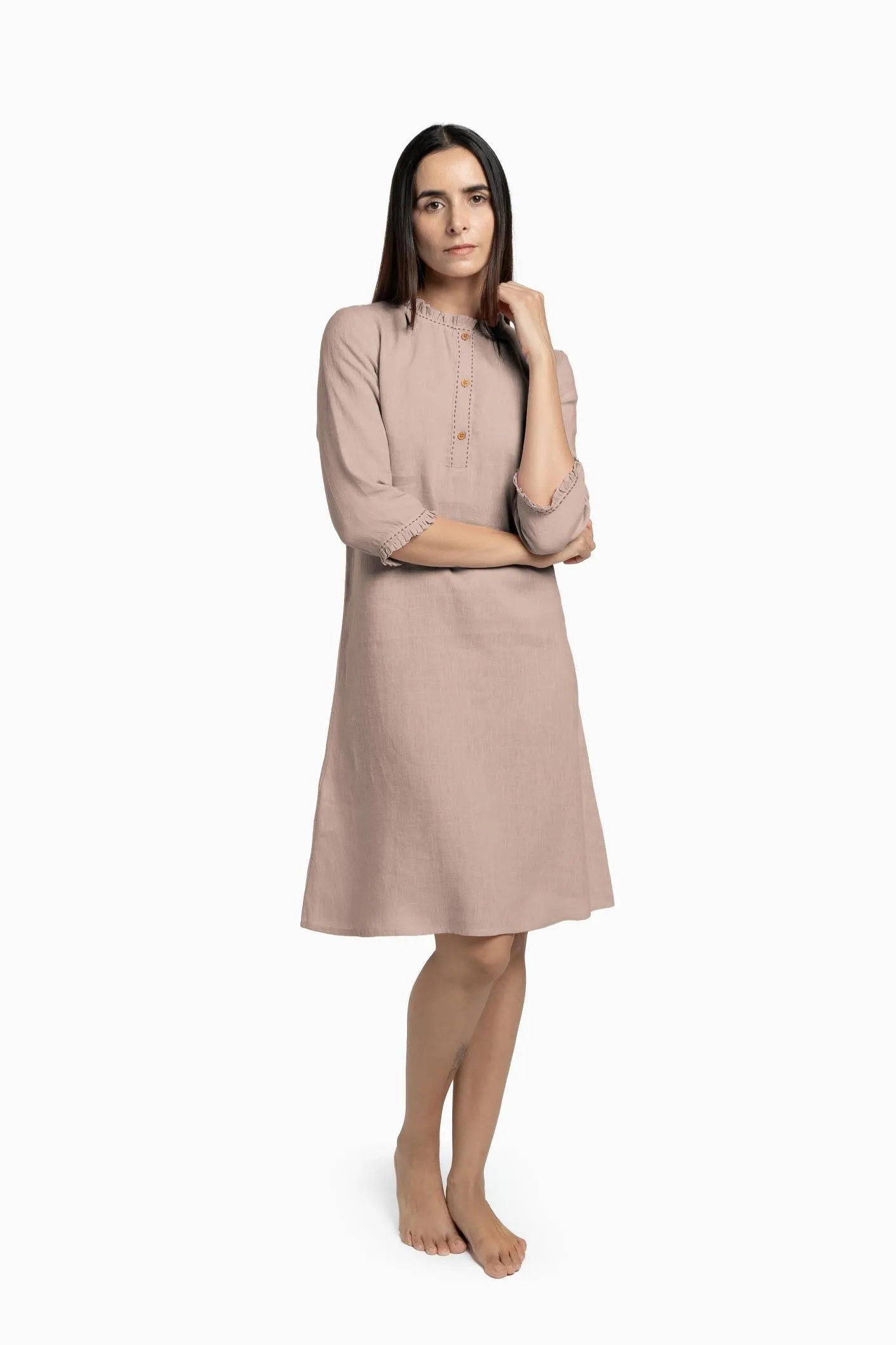 Linen Amber A-Line Dress-Pacific Blue