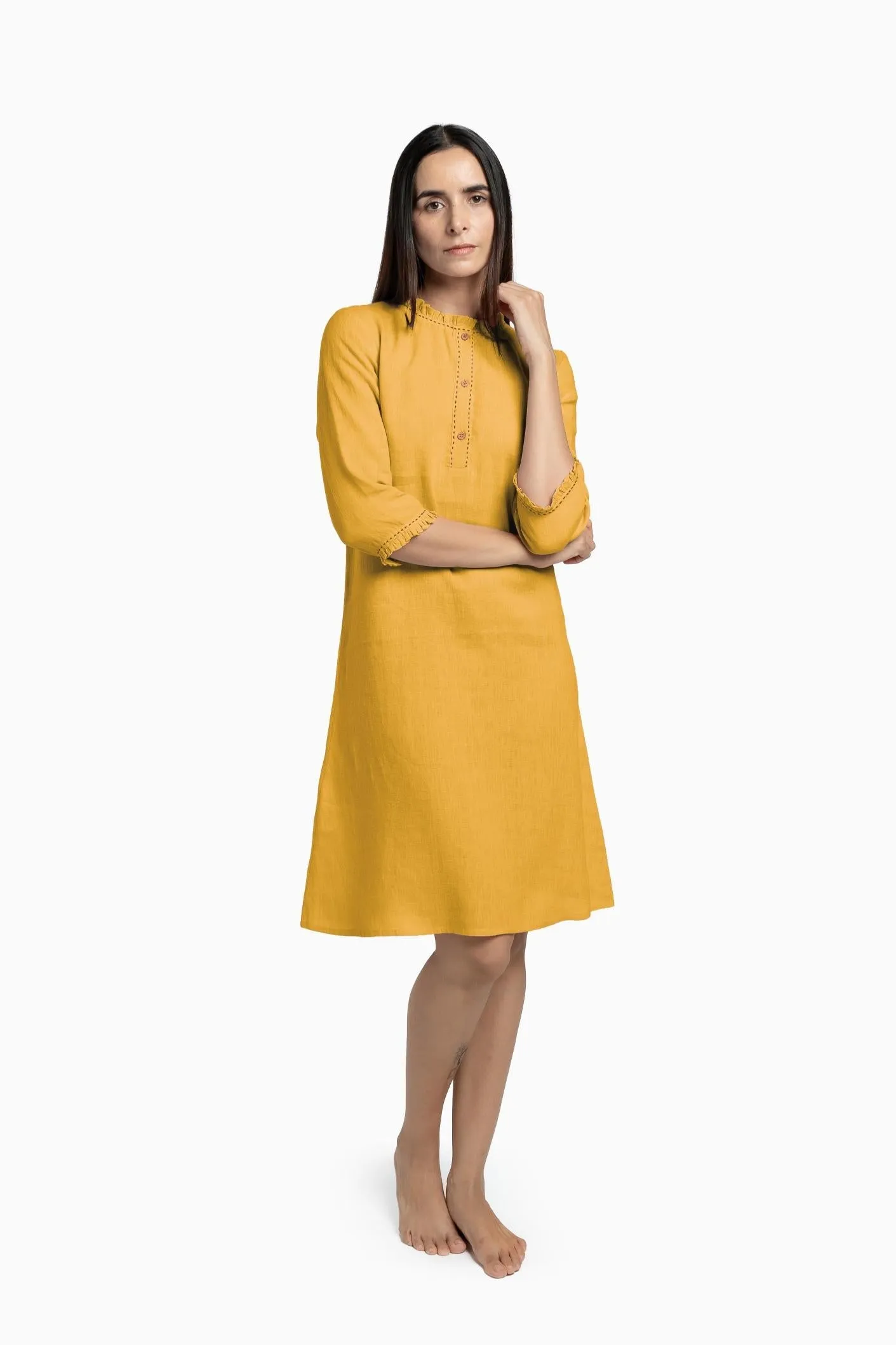 Linen Amber A-Line Dress-Pacific Blue
