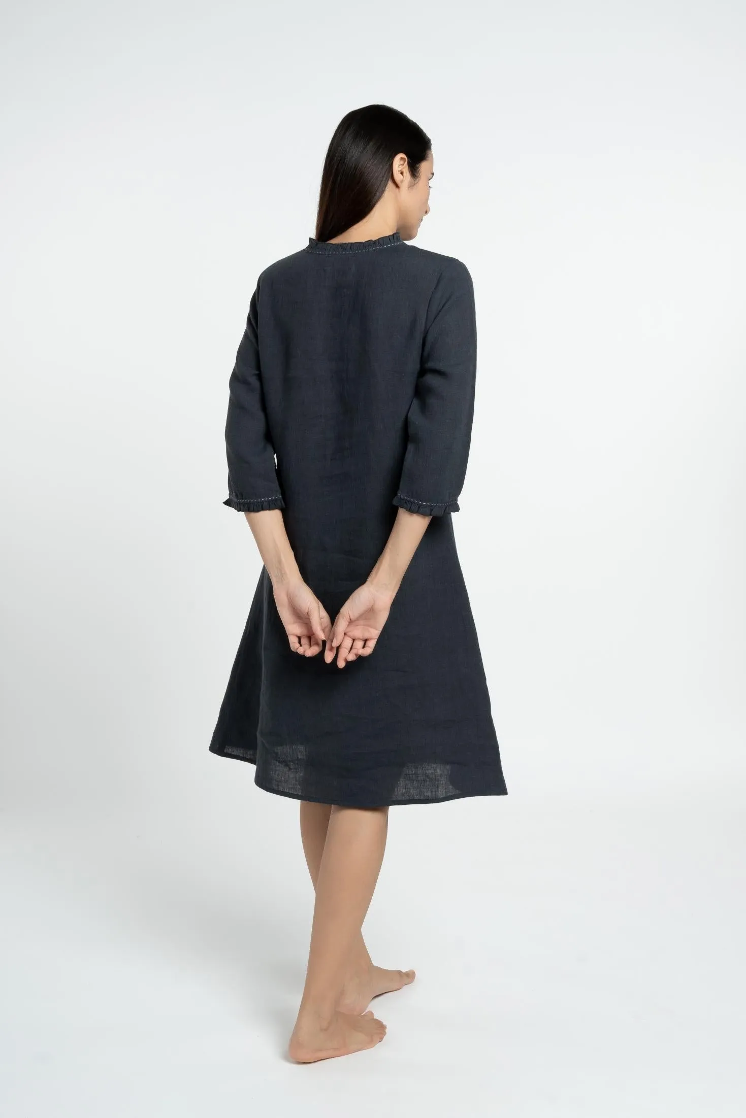 Linen Amber A-Line Dress-Stormy Blue