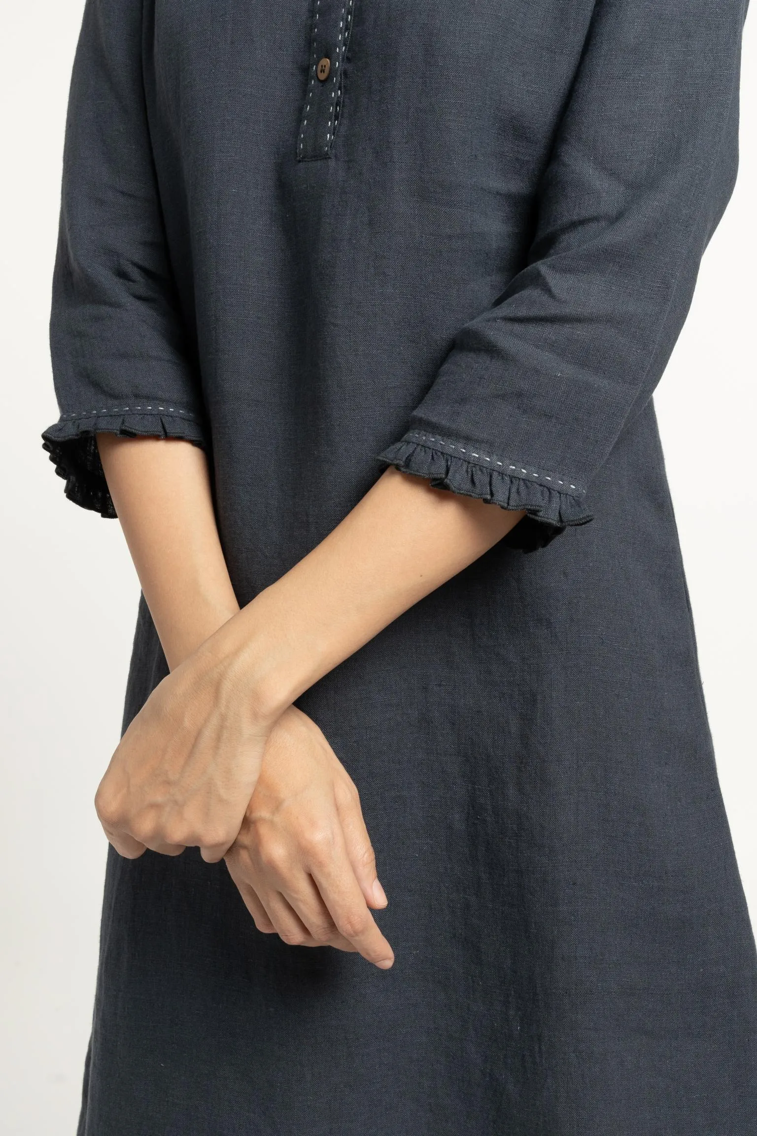 Linen Amber A-Line Dress-Stormy Blue