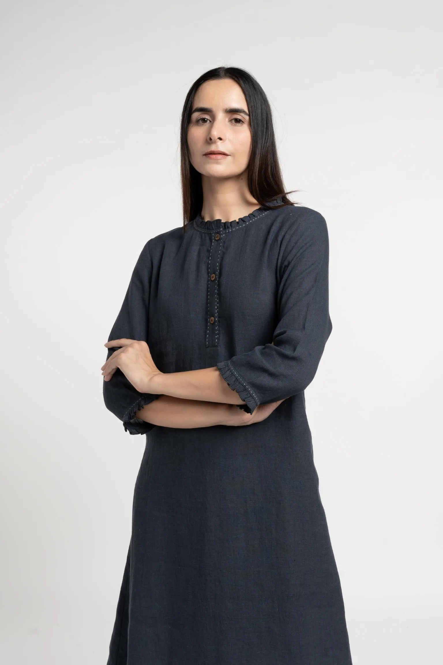 Linen Amber A-Line Dress-Stormy Blue