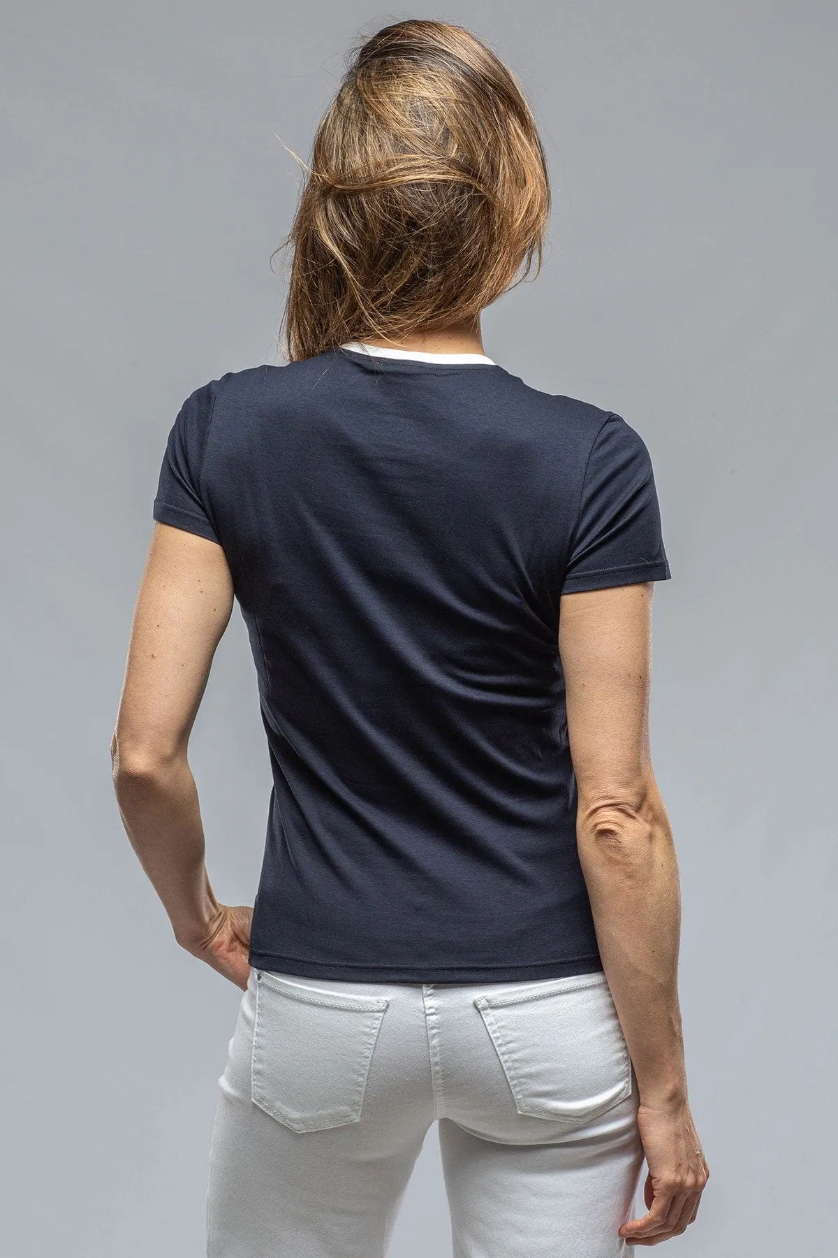 Livia Banded Neck Tee In White/Navy