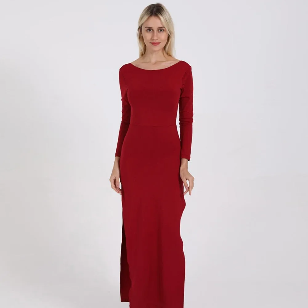 Long Sleeve Elegant Party/Bridal Maxi Dress Side High Split Backless And Sexy