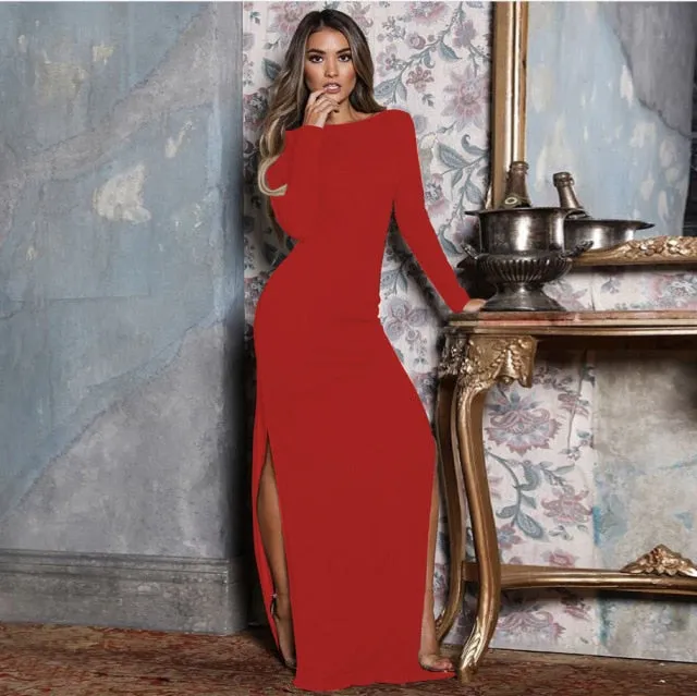 Long Sleeve Elegant Party/Bridal Maxi Dress Side High Split Backless And Sexy