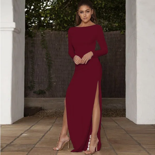 Long Sleeve Elegant Party/Bridal Maxi Dress Side High Split Backless And Sexy