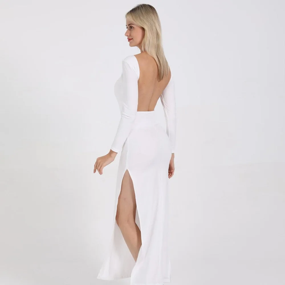 Long Sleeve Elegant Party/Bridal Maxi Dress Side High Split Backless And Sexy