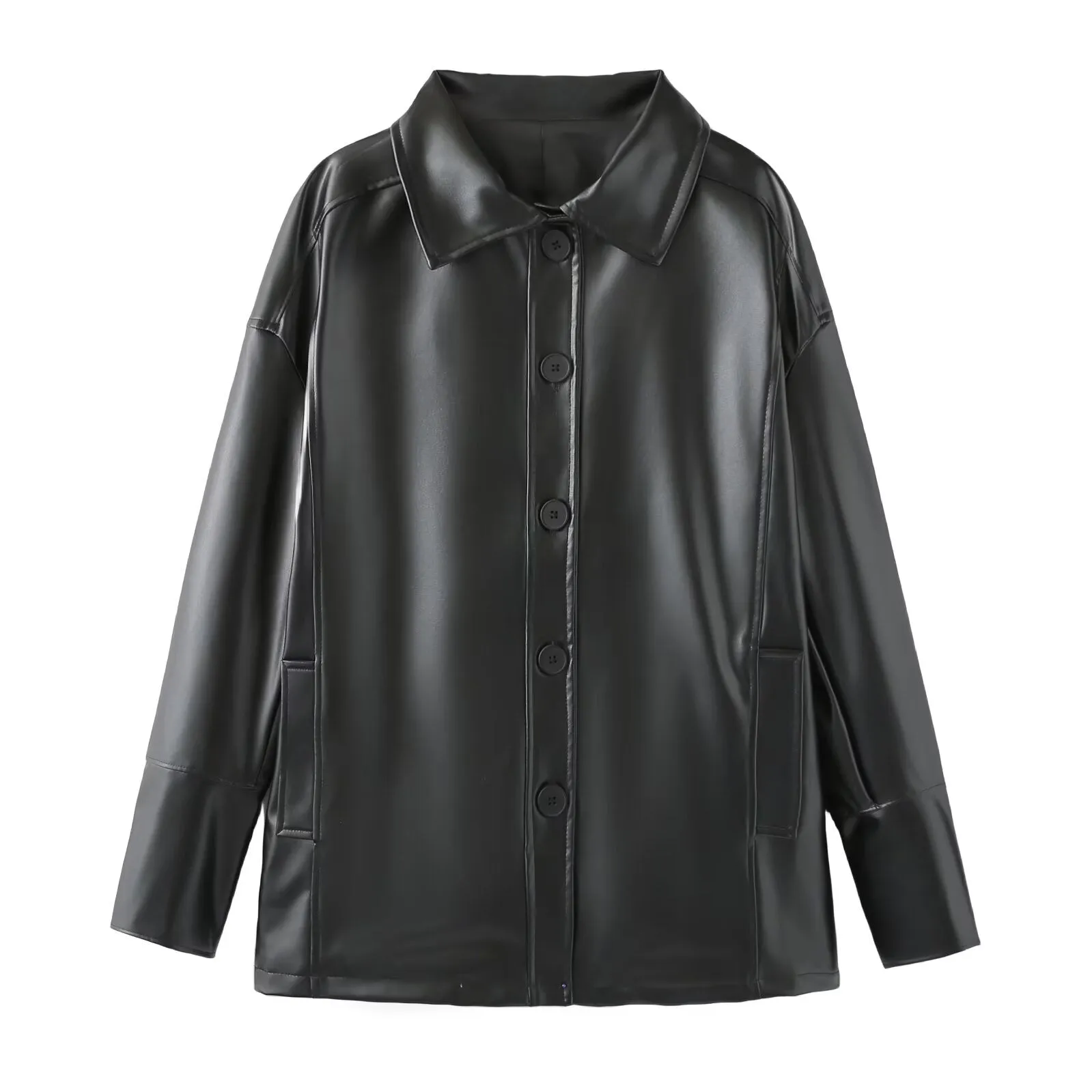 Long Sleeve Leather Button Down Shirt