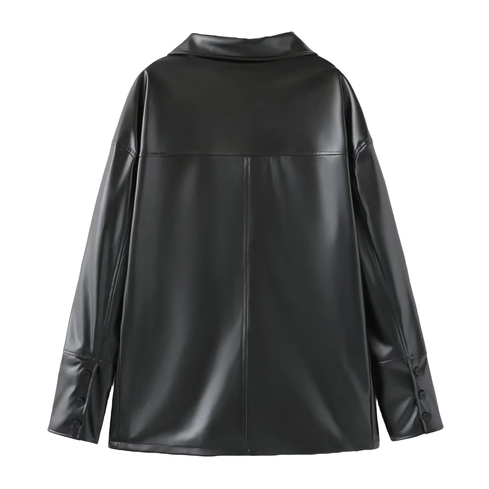 Long Sleeve Leather Button Down Shirt