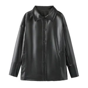 Long Sleeve Leather Button Down Shirt