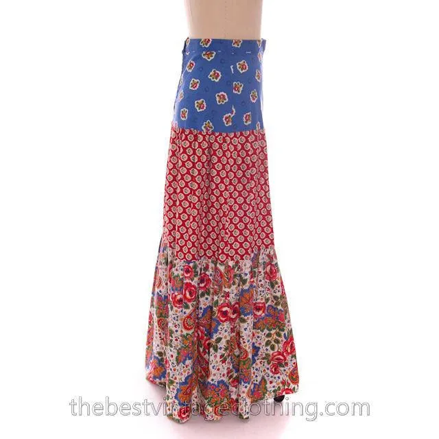 Lovely Vintage BoHo Skirt Maxi Long Mixed Prints Pandora 1970s Small