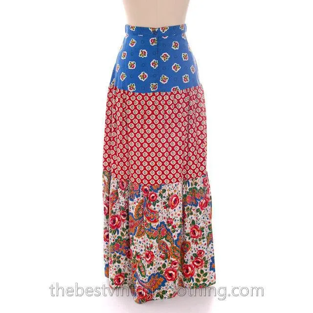 Lovely Vintage BoHo Skirt Maxi Long Mixed Prints Pandora 1970s Small