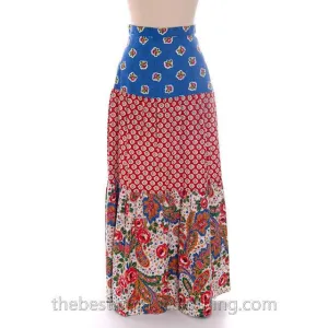 Lovely Vintage BoHo Skirt Maxi Long Mixed Prints Pandora 1970s Small