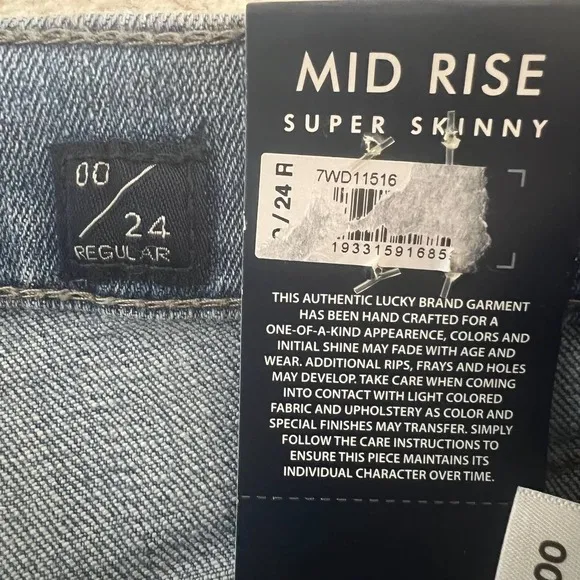 LUCKY BRAND AVA MID RISE SUPER SKINNY MEDIUM WASH JEANS NWT WOMEN'S SIZE 24