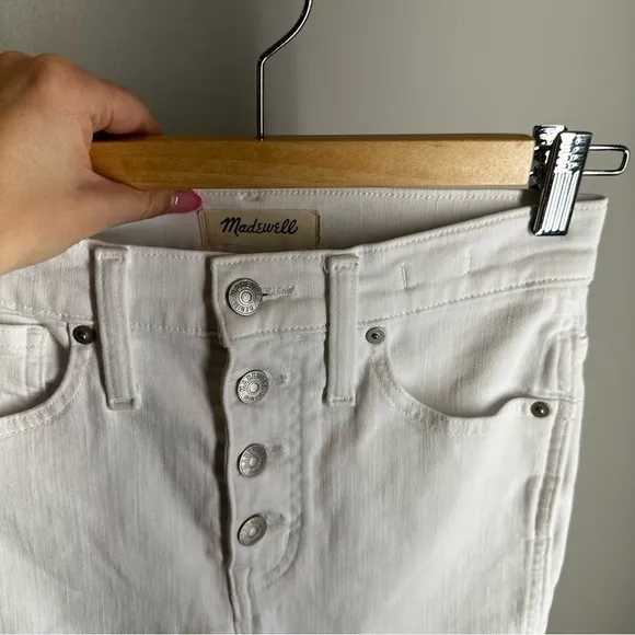 Madewell 10&quot; High-Rise Skinny Crop Jeans Pure White Button-Front Size 25 Women’s