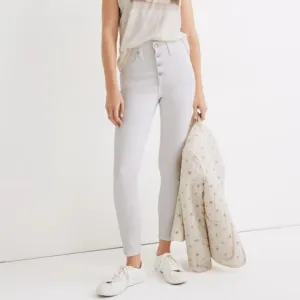 Madewell 10&quot; High-Rise Skinny Crop Jeans Pure White Button-Front Size 25 Women’s