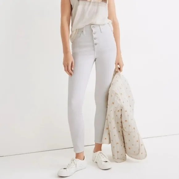 Madewell 10&quot; High-Rise Skinny Crop Jeans Pure White Button-Front Size 25 Women’s