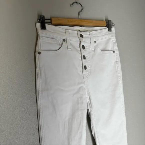 Madewell 10&quot; High-Rise Skinny Crop Jeans Pure White Button-Front Size 25 Women’s