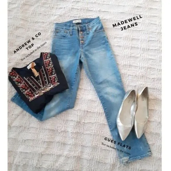 Madewell Womens Cali Demi-Boot Jeans Destressed Cropped