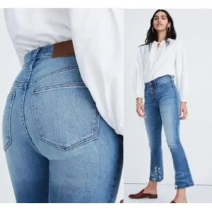 Madewell Womens Cali Demi-Boot Jeans Destressed Cropped