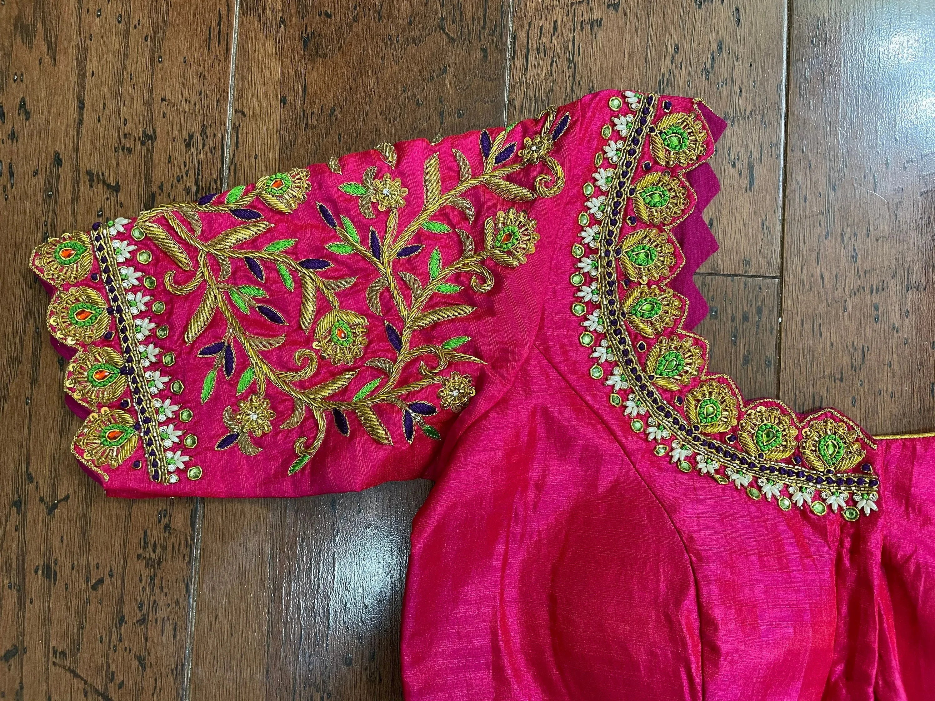 Maggam work designer blouse - Pattu Saree Blouse -kundan work blouse - handloom Saree Blouse - pink Saree Blouse - pink  Blouse