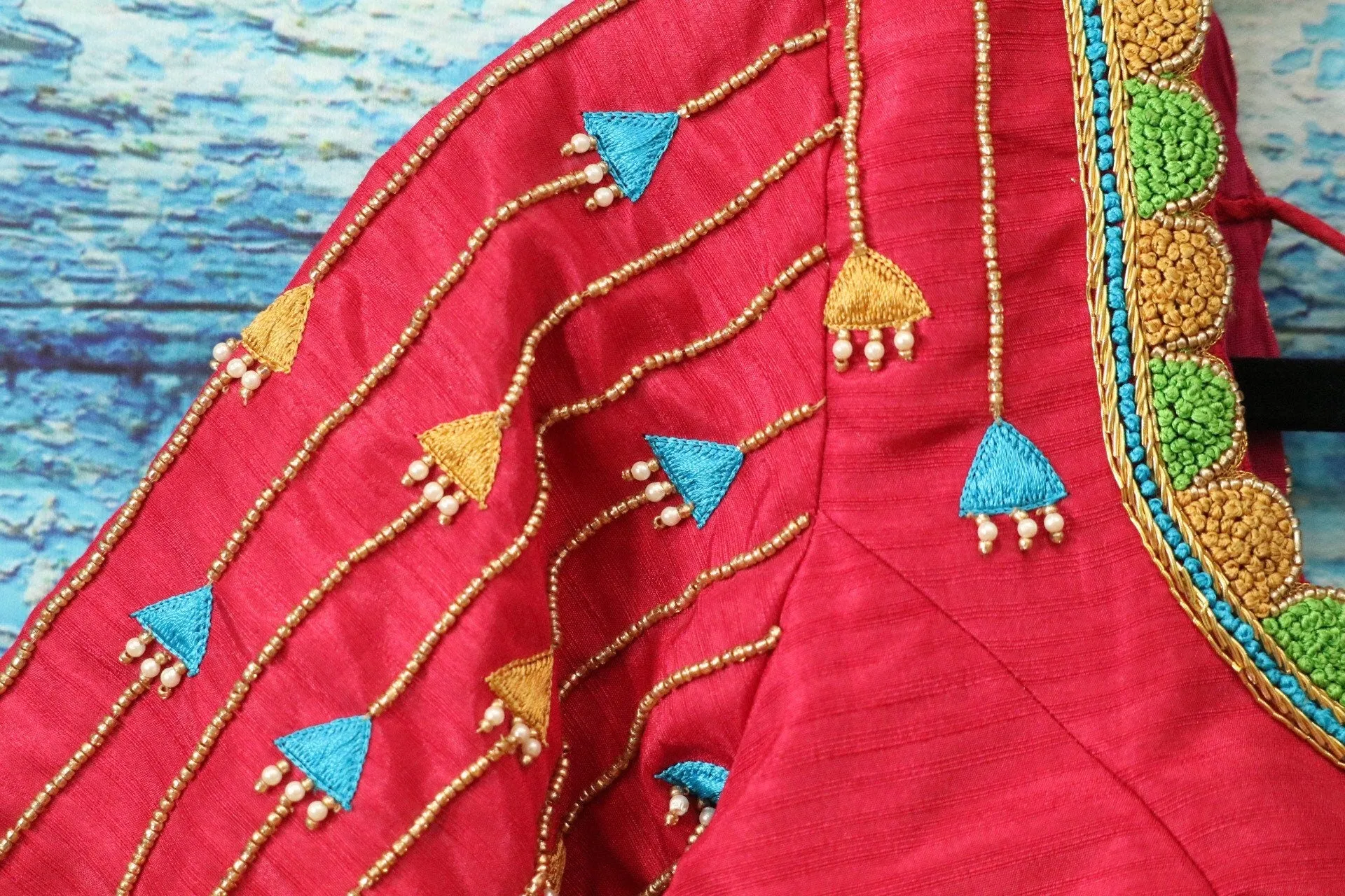 Maggam work designer blouse - Pattu Saree Blouse -kundan work blouse - handloom Saree Blouse - red Saree Blouse - red  Blouse