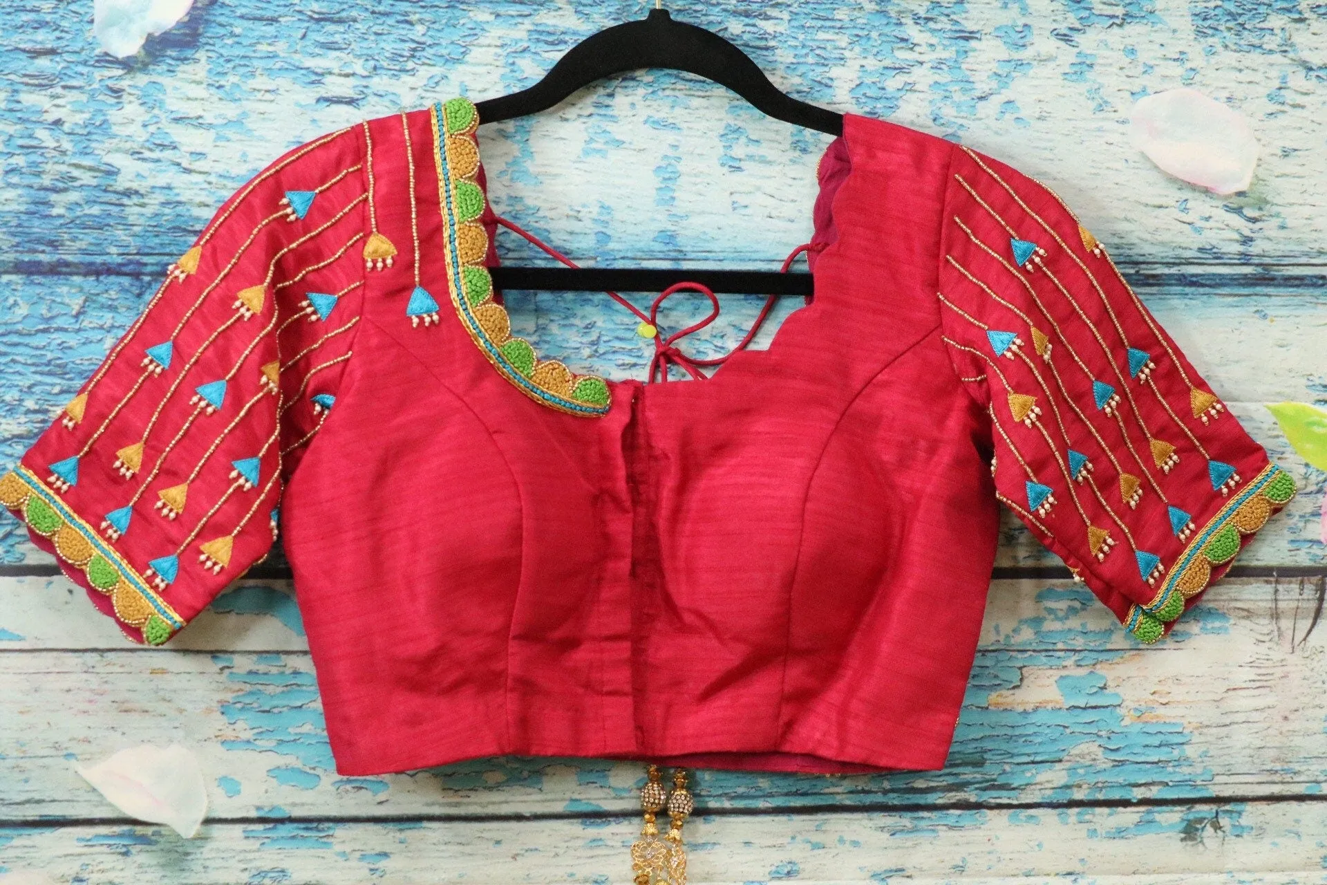 Maggam work designer blouse - Pattu Saree Blouse -kundan work blouse - handloom Saree Blouse - red Saree Blouse - red  Blouse