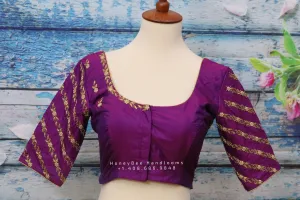 Maggam work designer blouse - Pattu Saree Blouse -Maggam work blouse - handloom Saree Blouse - purple Saree Blouse - purple Blouse