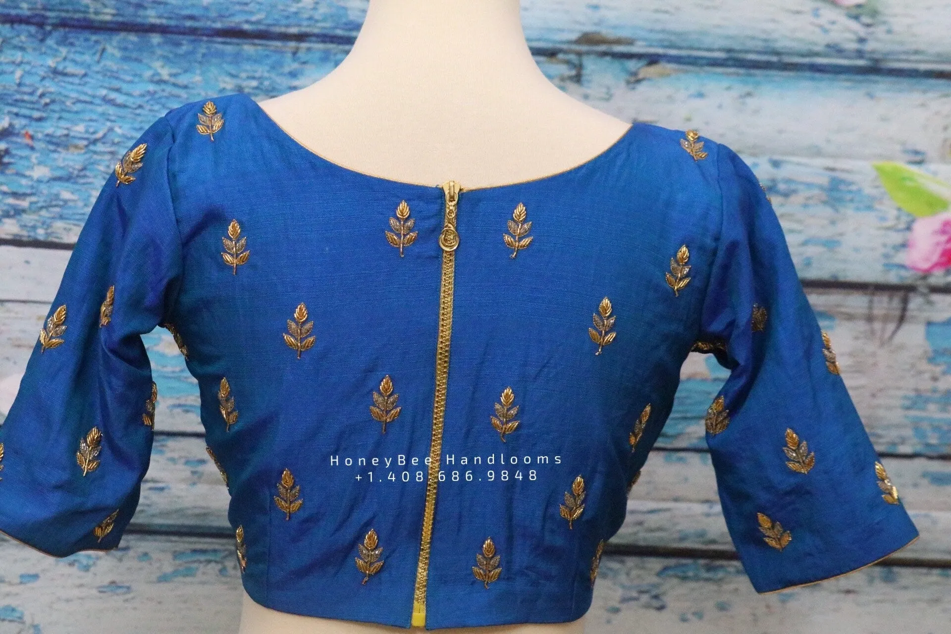 Maggam work designer blouse - Pattu Saree Blouse -Maggam work blouse - Kundan work blouse - Saree Blouse - blue Saree Blouse - blue Blouse