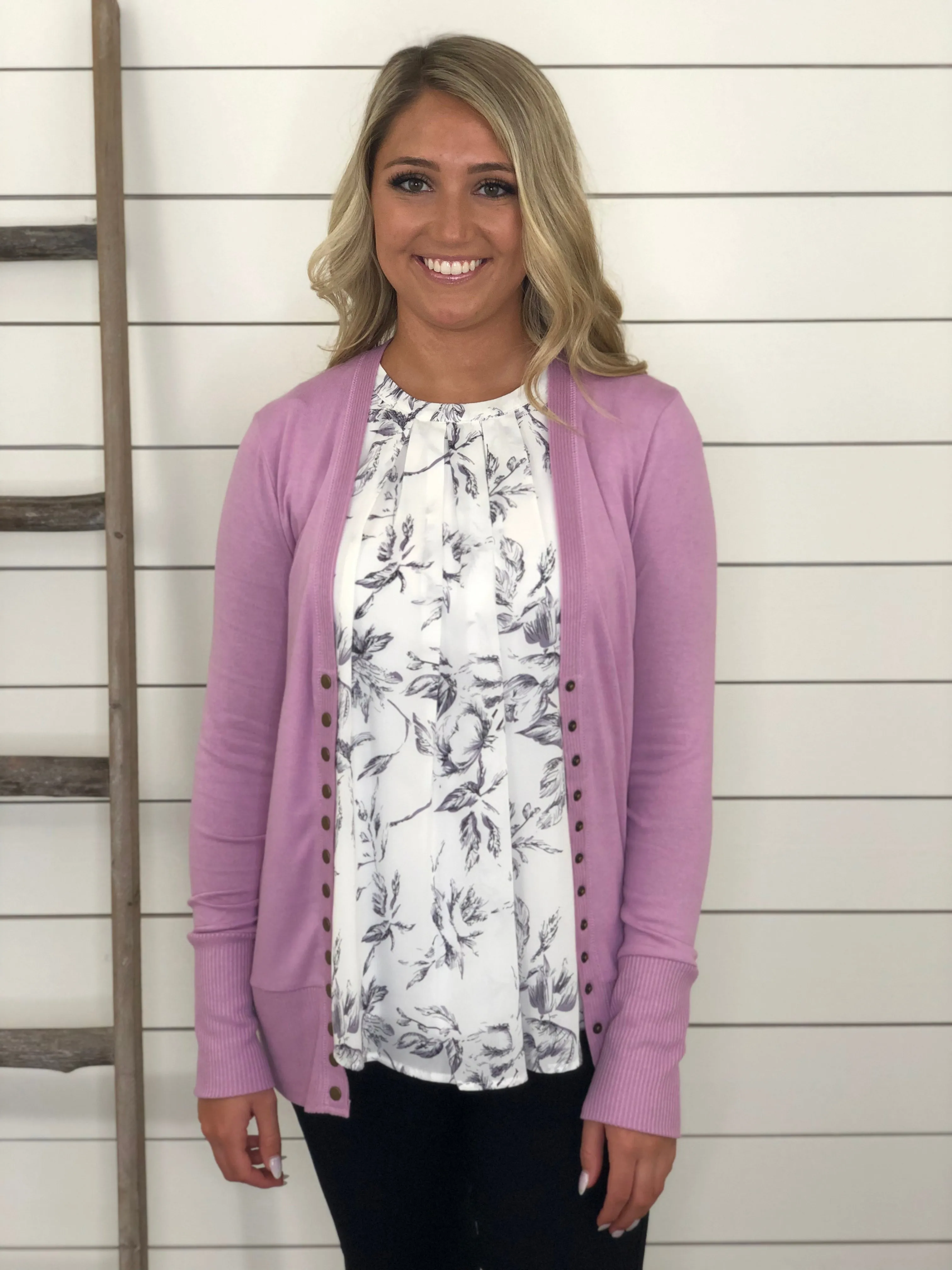 Mauve Snap Button Cardigan