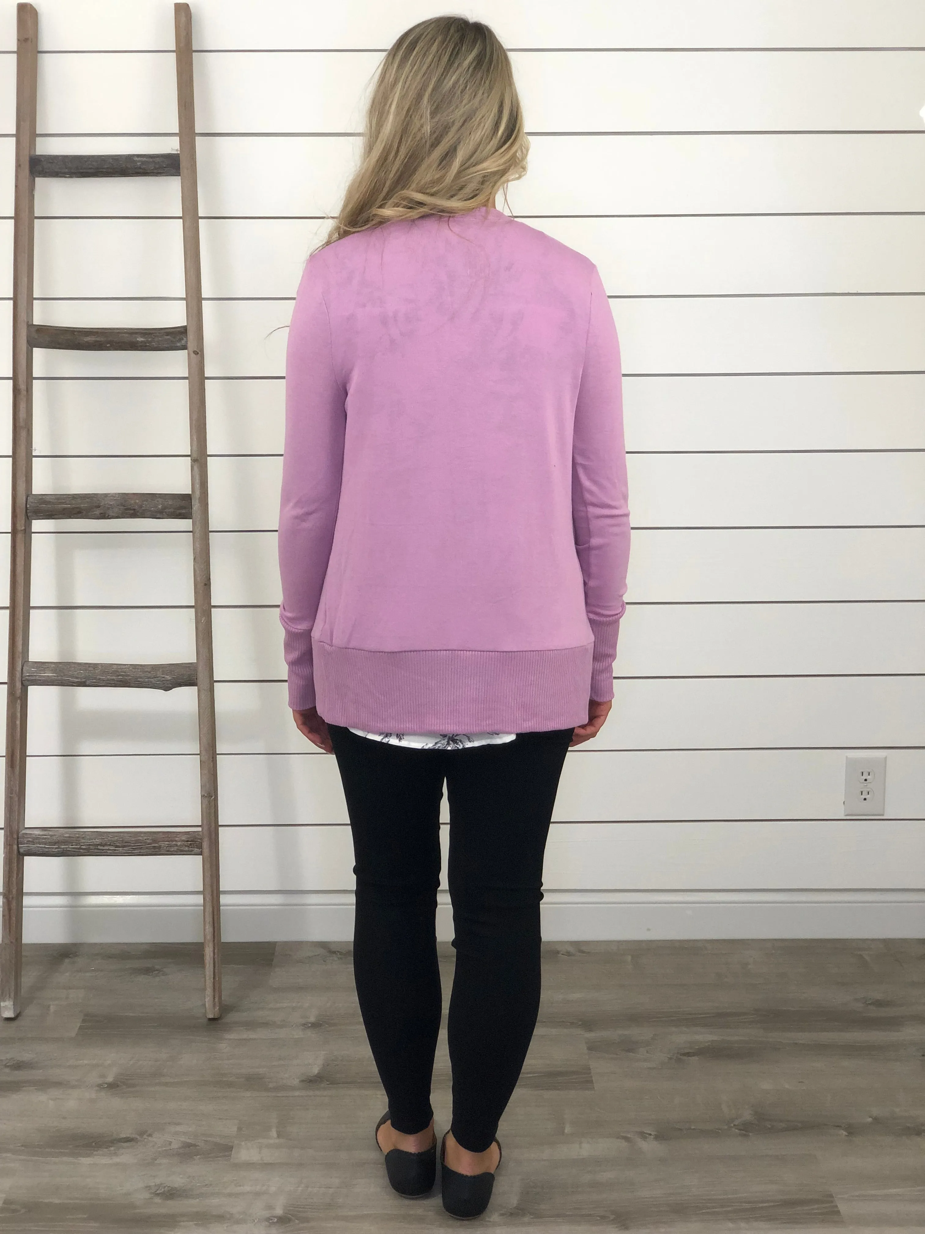 Mauve Snap Button Cardigan