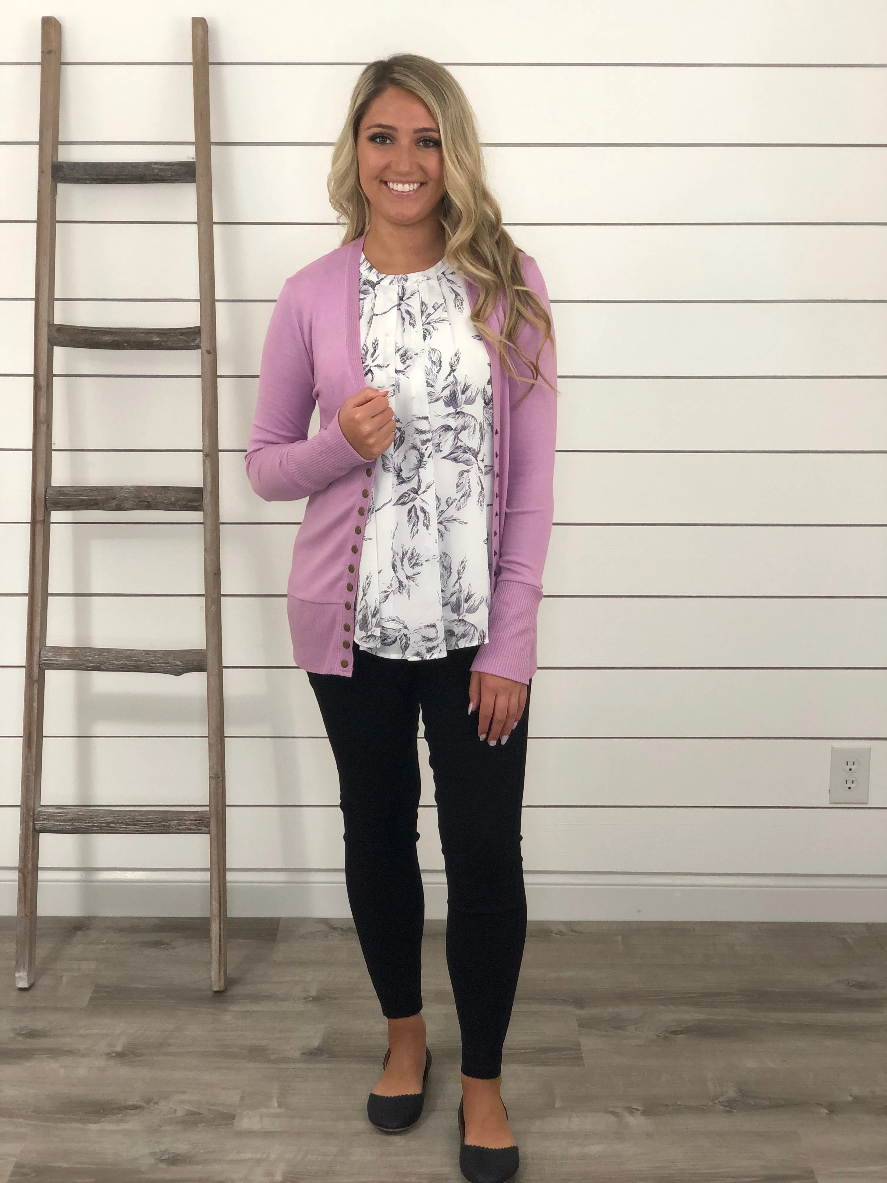 Mauve Snap Button Cardigan
