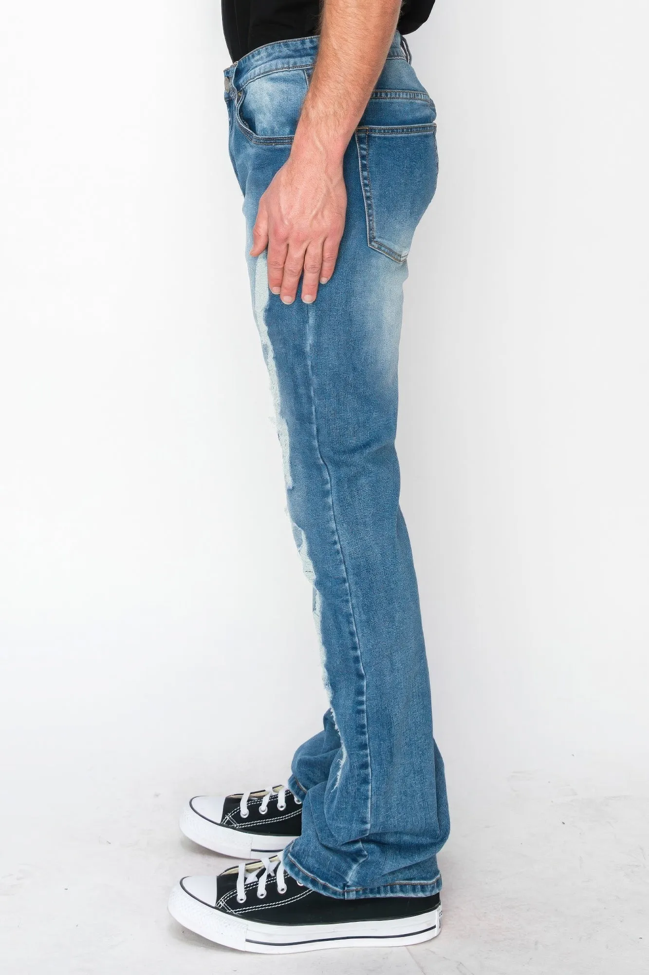 Men's Bootcut Distressed Detail Denim Blue Jeans