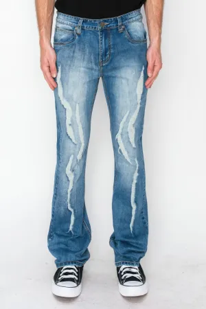 Men's Bootcut Distressed Detail Denim Blue Jeans