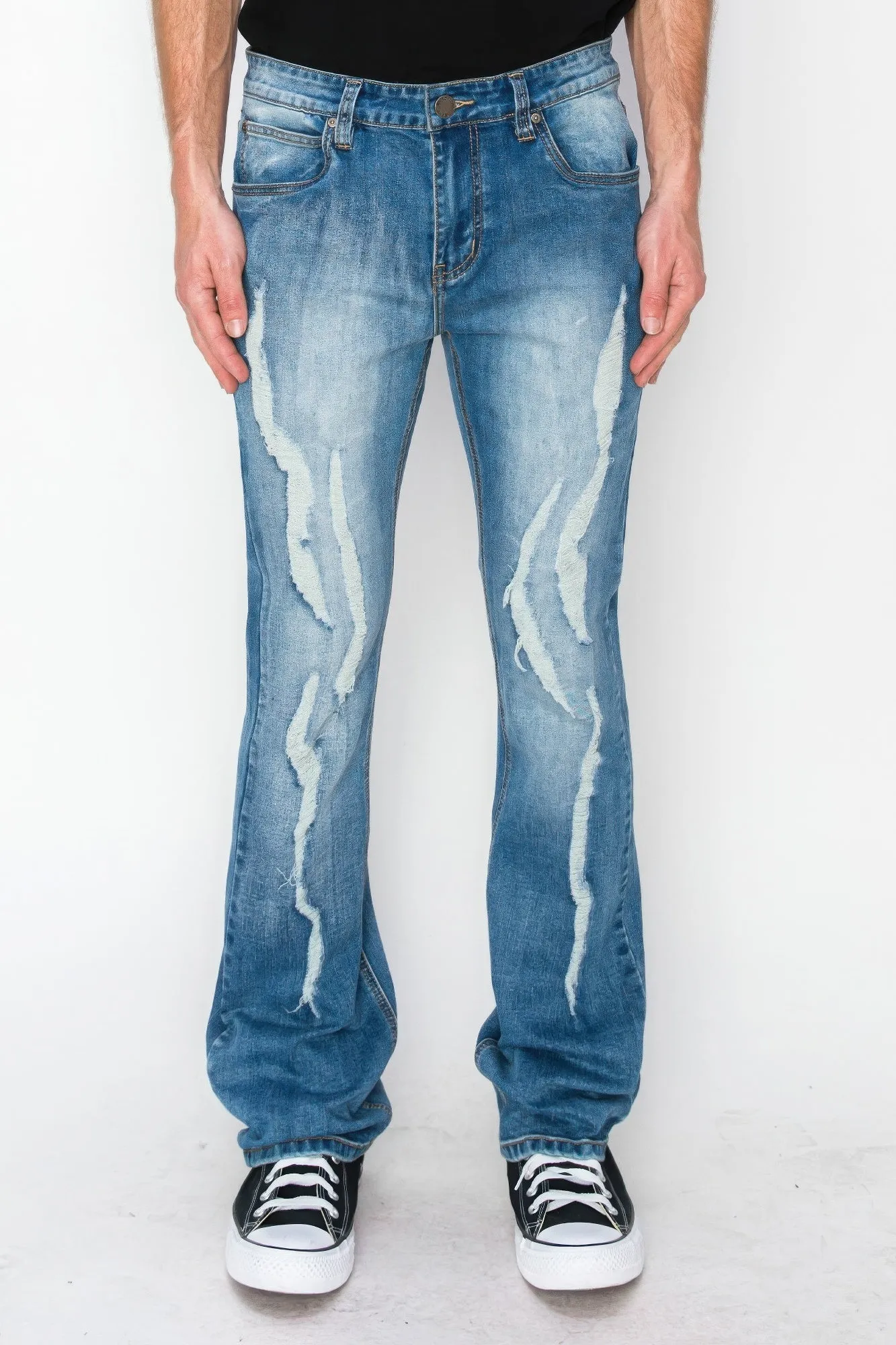 Men's Bootcut Distressed Detail Denim Blue Jeans