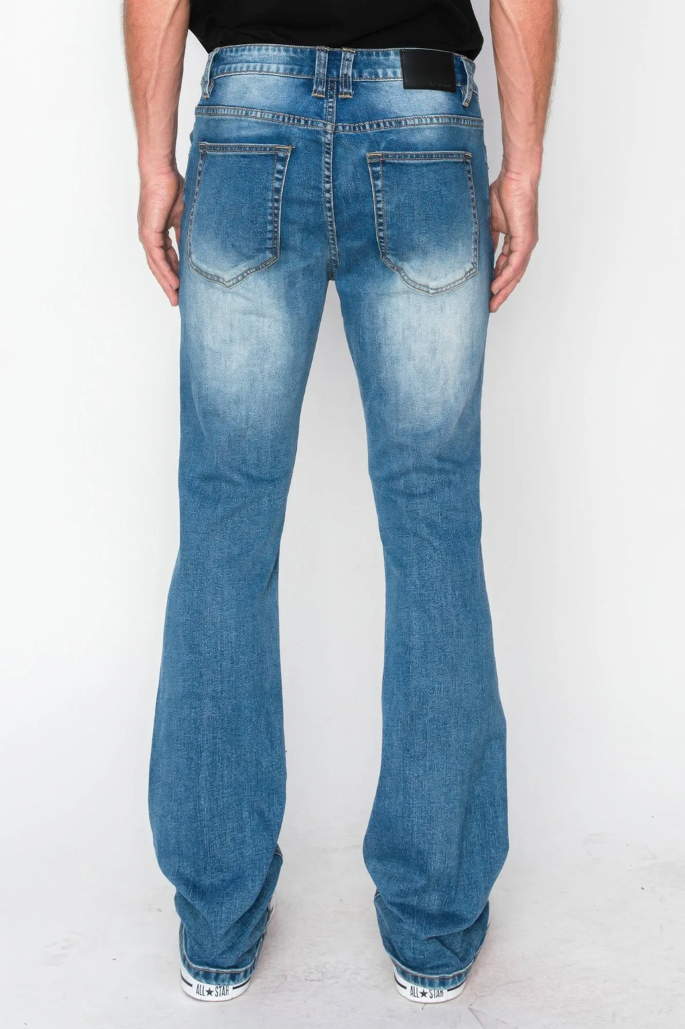 Men's Bootcut Distressed Detail Denim Blue Jeans