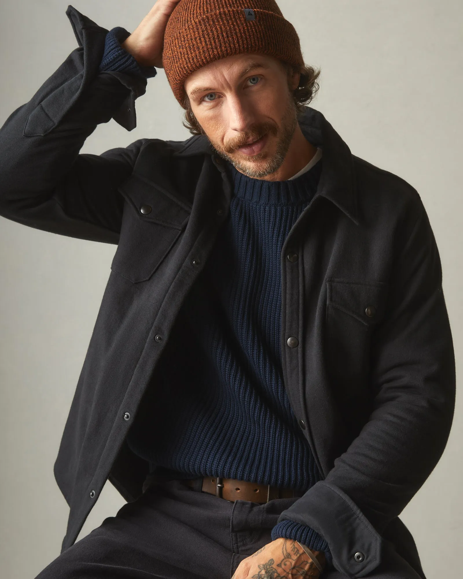 Men's Chunky Cotton Sweater - Dark Navy
