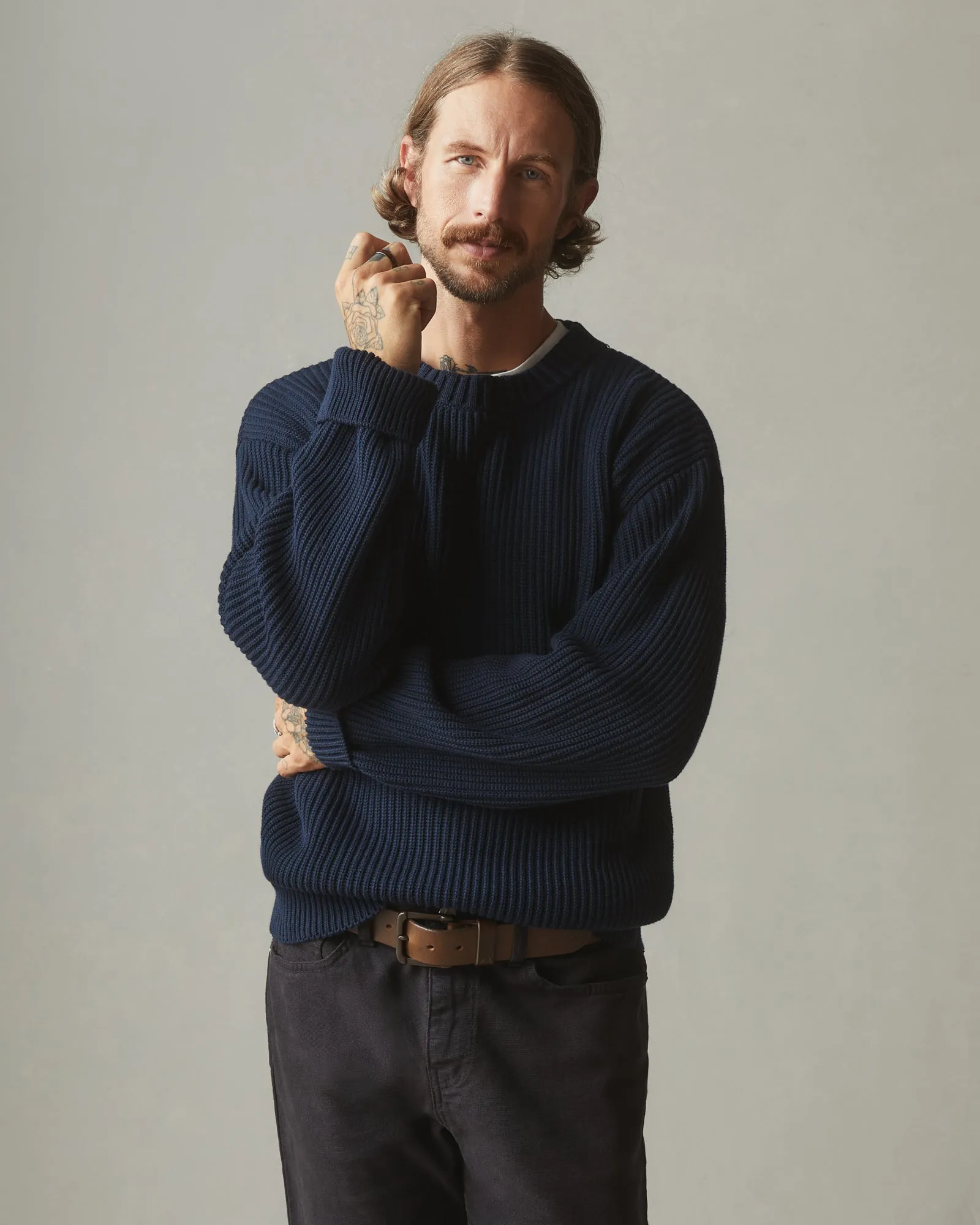 Men's Chunky Cotton Sweater - Dark Navy