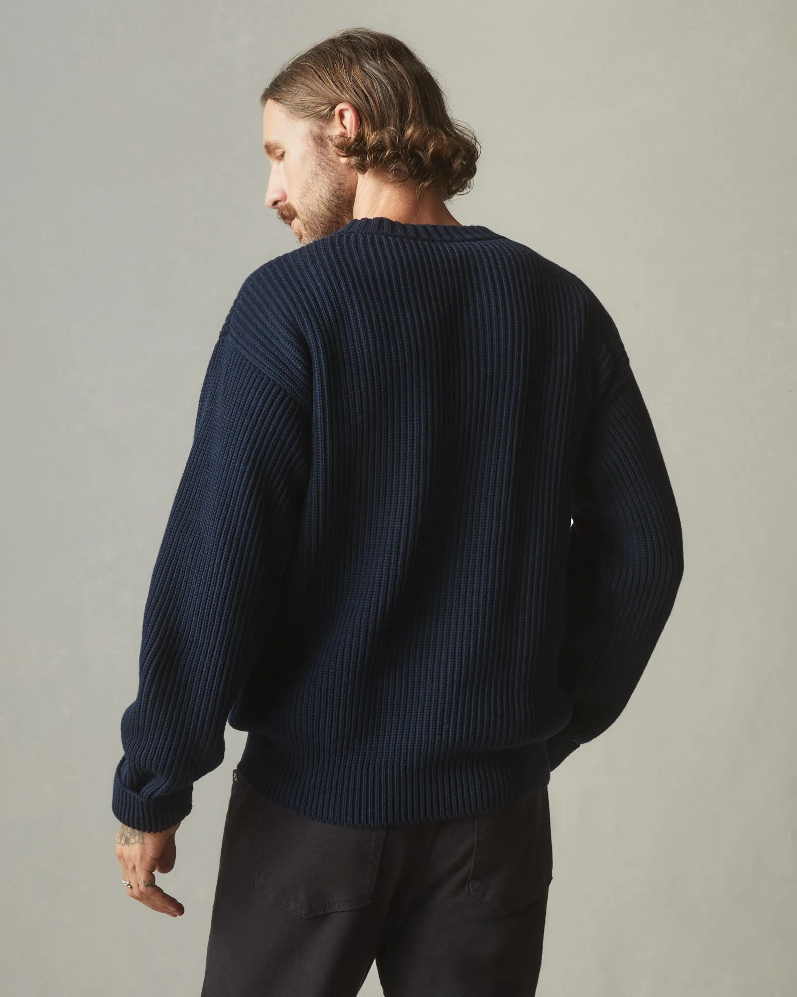 Men's Chunky Cotton Sweater - Dark Navy