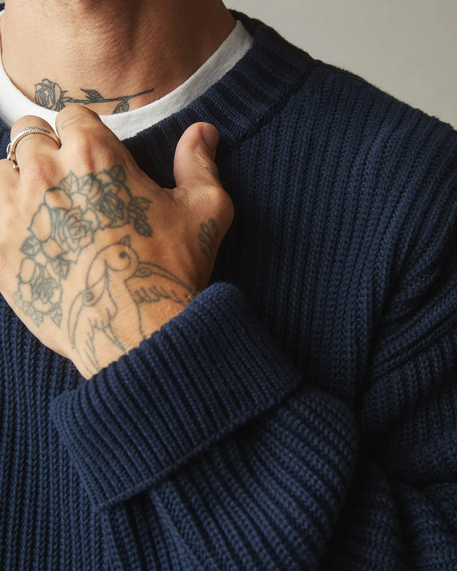 Men's Chunky Cotton Sweater - Dark Navy