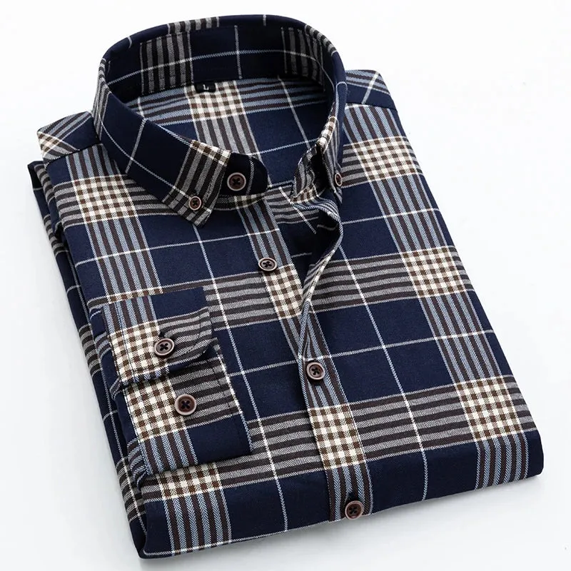 Men's Slim-Fit Long Sleeve Plaid Shirt