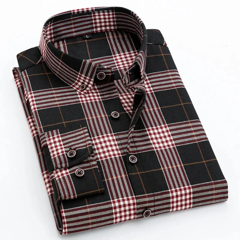 Men's Slim-Fit Long Sleeve Plaid Shirt