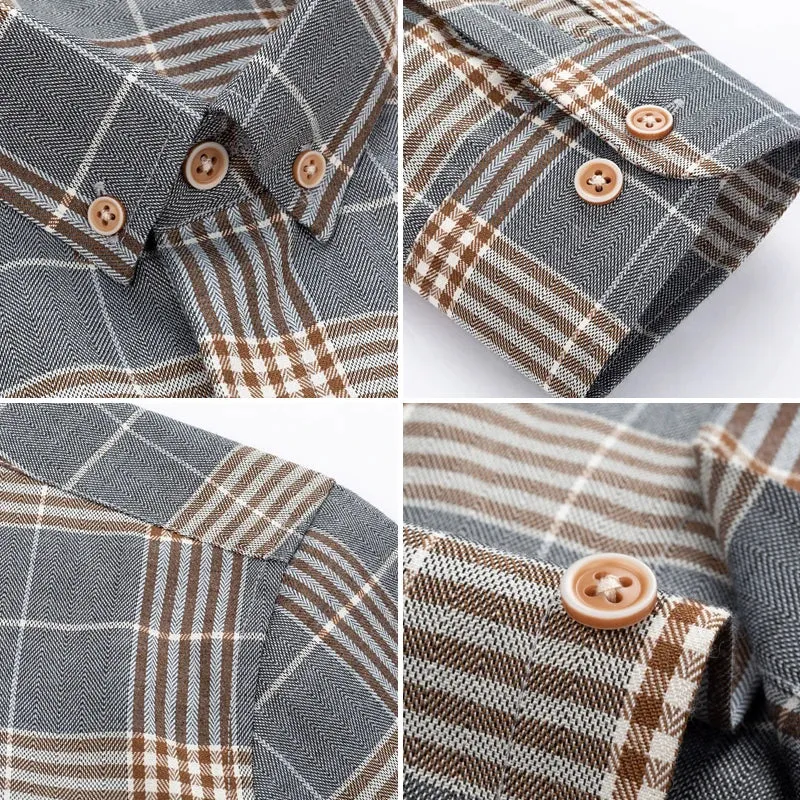 Men's Slim-Fit Long Sleeve Plaid Shirt