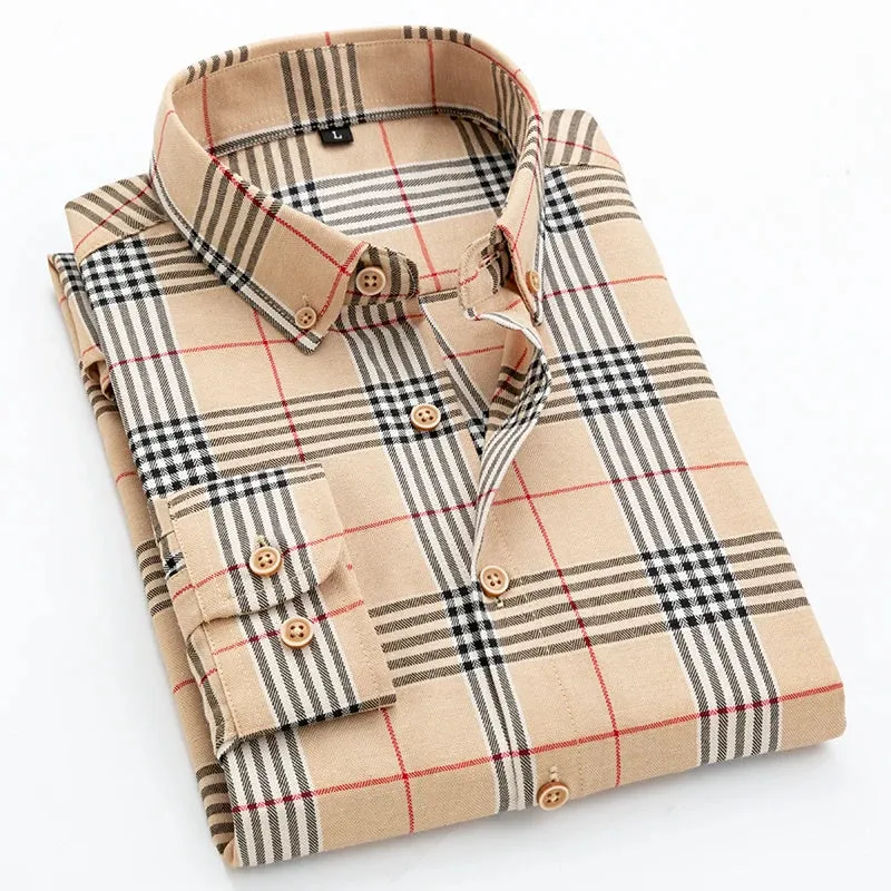 Men's Slim-Fit Long Sleeve Plaid Shirt