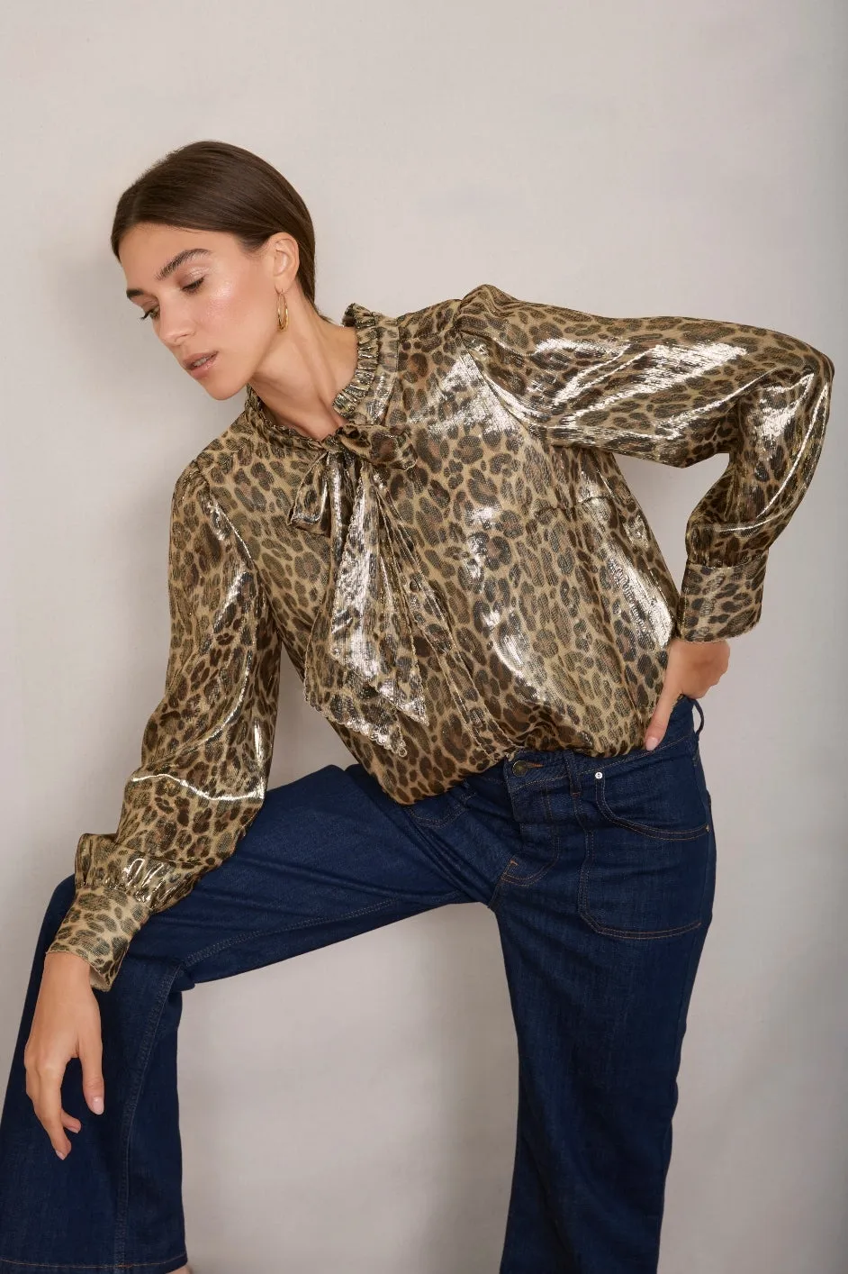 Merryn Silk Lame Blouse - Leopard
