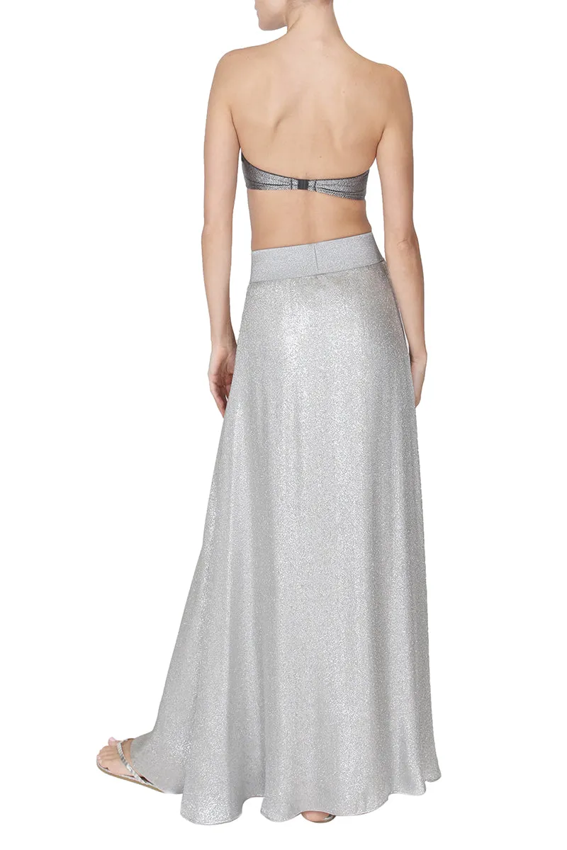 Metallic Silk Blend A Line Skirt