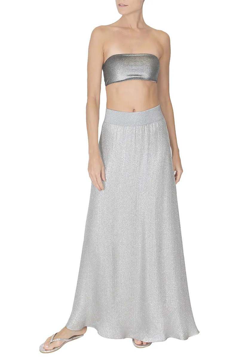 Metallic Silk Blend A Line Skirt